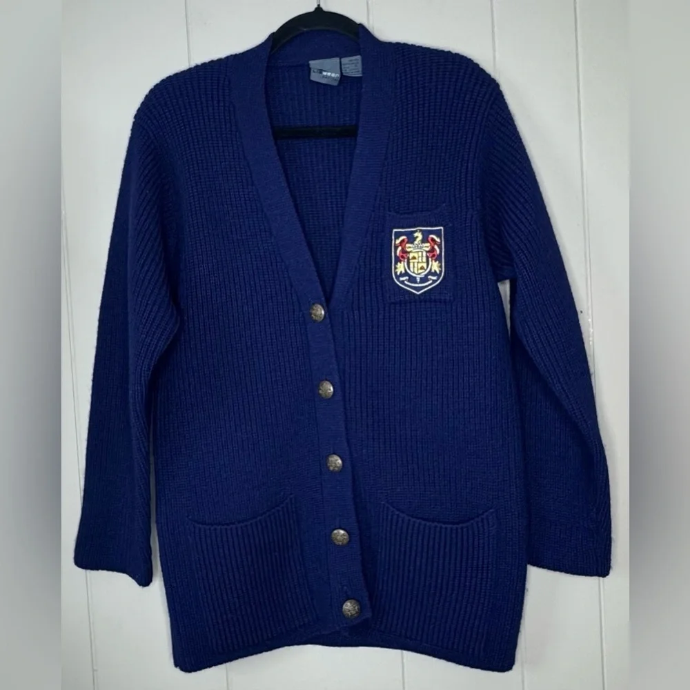 100% Merino Wool Vintage Liz Knit School Sweater Cardigan Womens Small Petite
